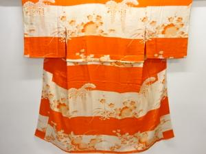 アンティーク　錦紗 横段に草花模様長襦袢